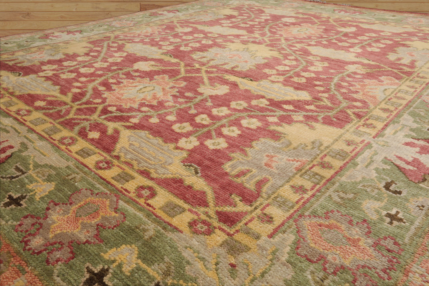 Multi Size Raspberry, Green Hand Knotted Oushak 100% Wool William Morris Arts & Crafts Oriental Area Rug