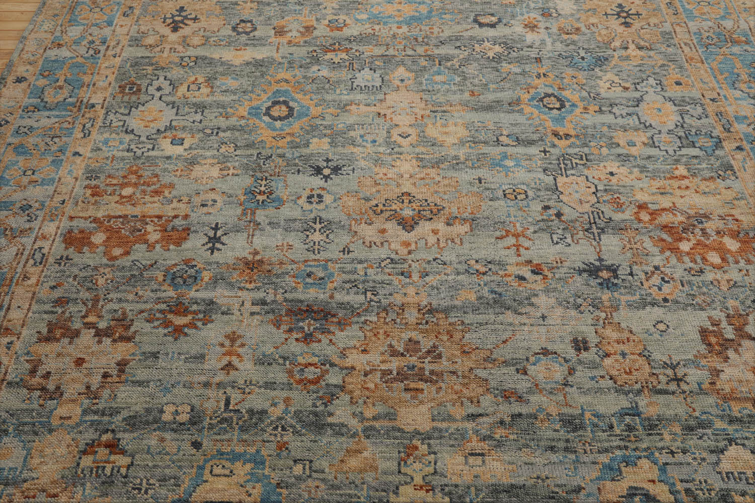 Abrahams 8x10 Hand Knotted Muted Turkish Oushak 100% Wool  Traditional  Oriental Area Rug Gray,Aqua Color