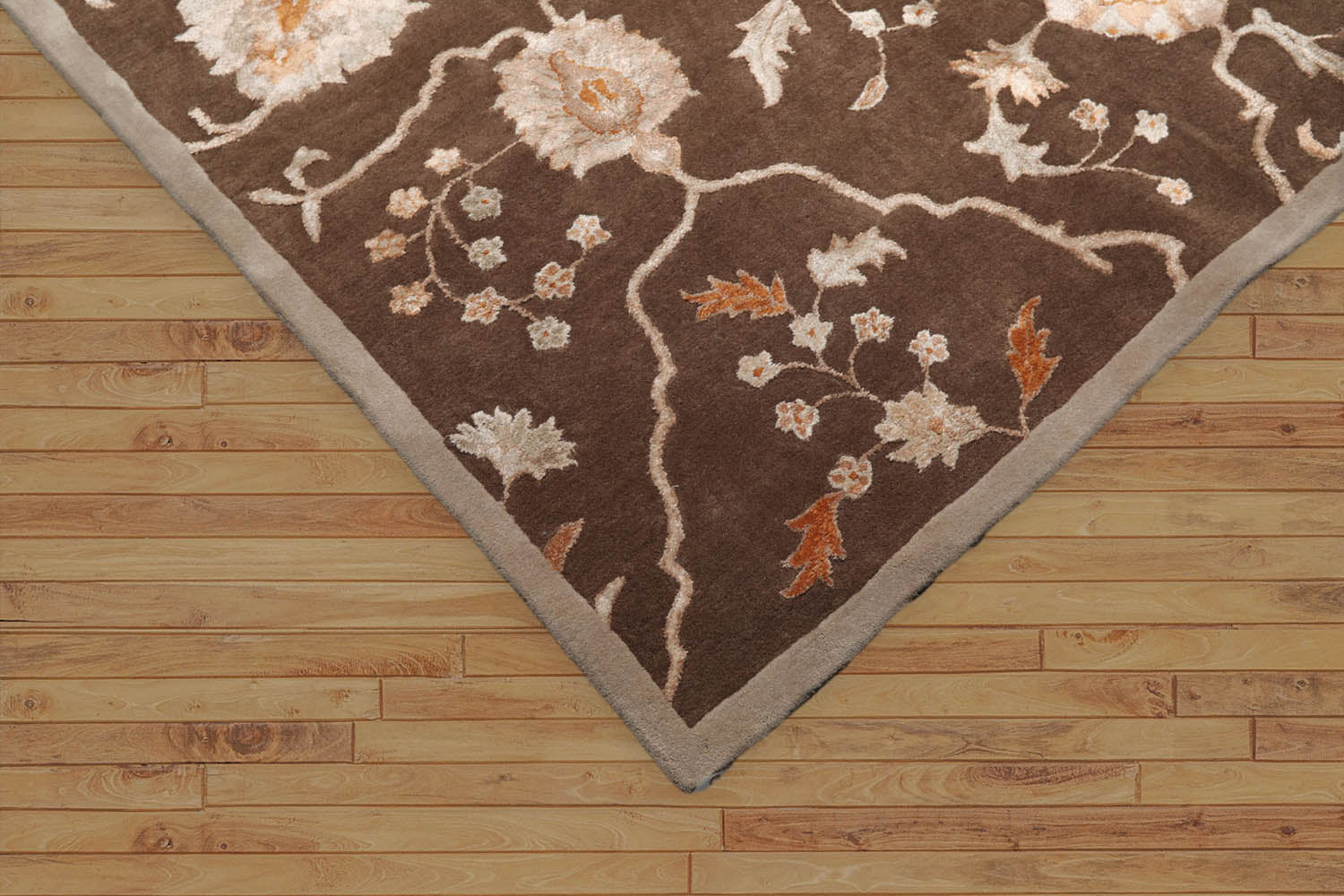 Spavinaw 8x10 Hand Tufted Hand Made Wool & Art Silk Botanical Transitional Oriental Area Rug Brown, Gray Color
