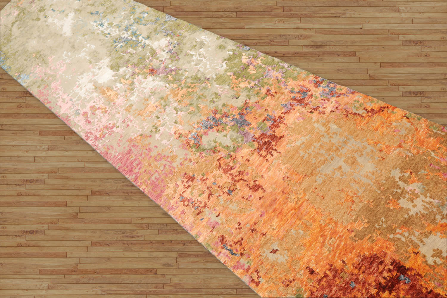 Swepson Runner Hand Knotted Sherpa Wool and Silk  Modern & Contemporary  Oriental Area Rug Mint,Peach Color