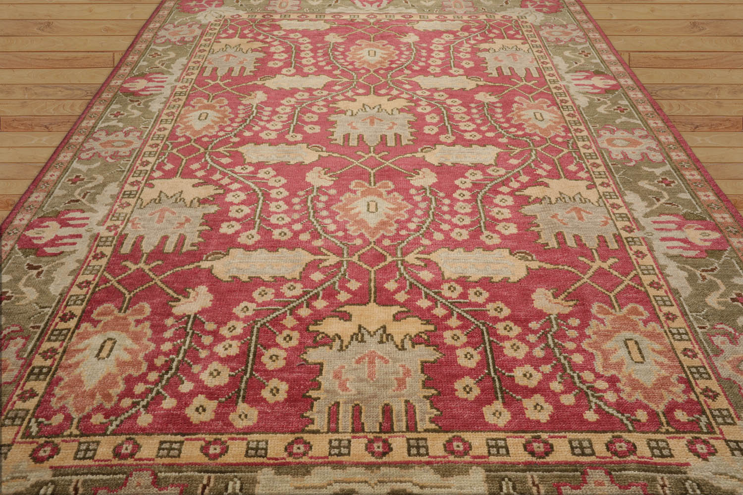 Multi Size Raspberry, Sage Hand Knotted LoomBloom Muted Turkish Oushak 100% Wool Traditional Oriental Area Rug