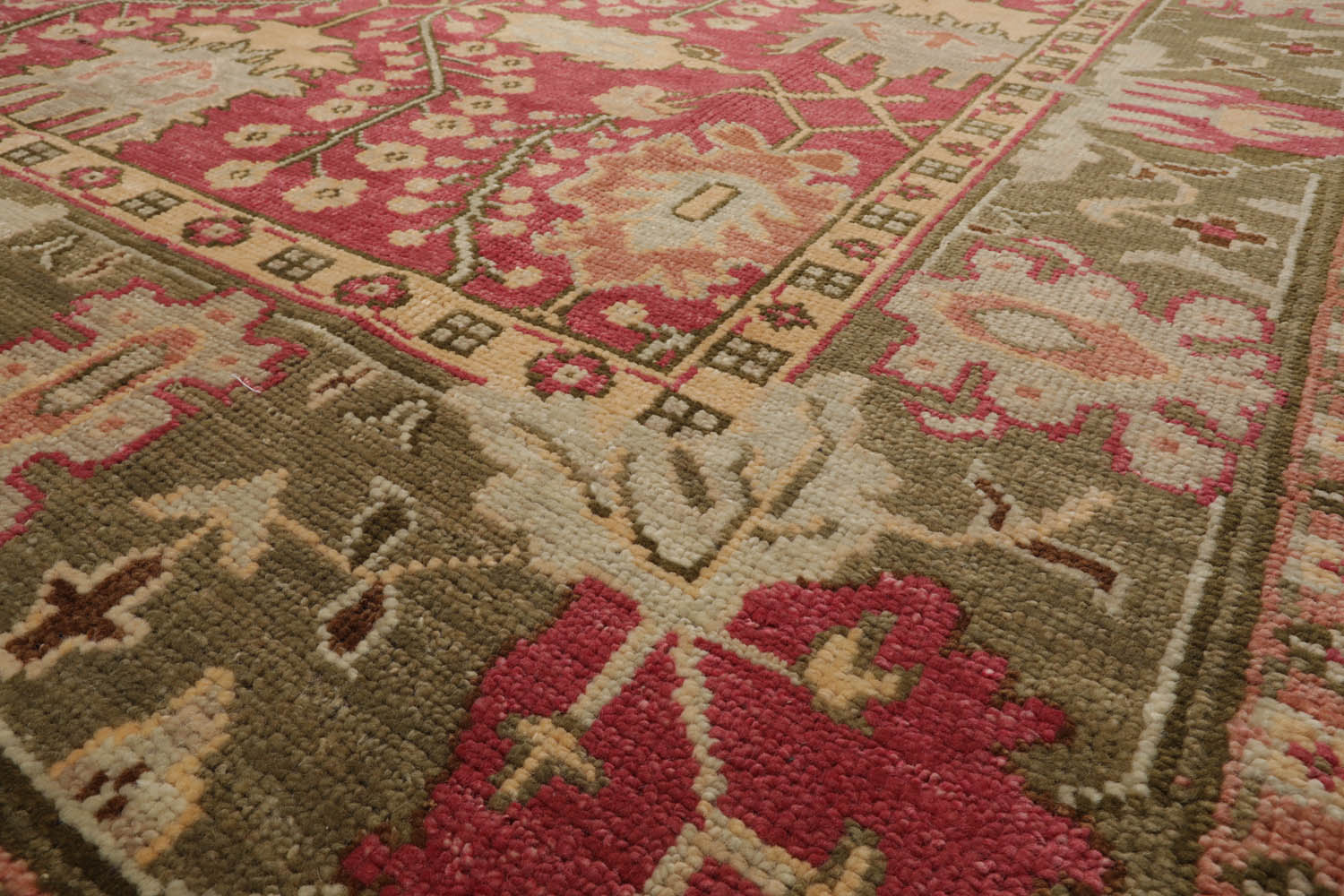 Multi Size Raspberry, Sage Hand Knotted LoomBloom Muted Turkish Oushak 100% Wool Traditional Oriental Area Rug