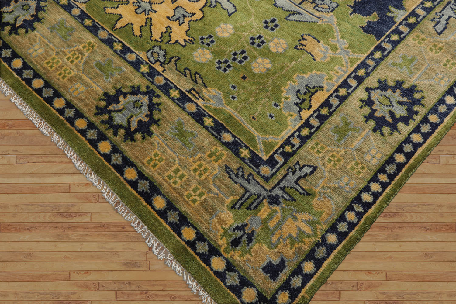Galeazzo Multi Size Hand Knotted LoomBloom Muted Turkish Oushak 100% Wool Traditional  Oriental Area Rug Green,Navy Color
