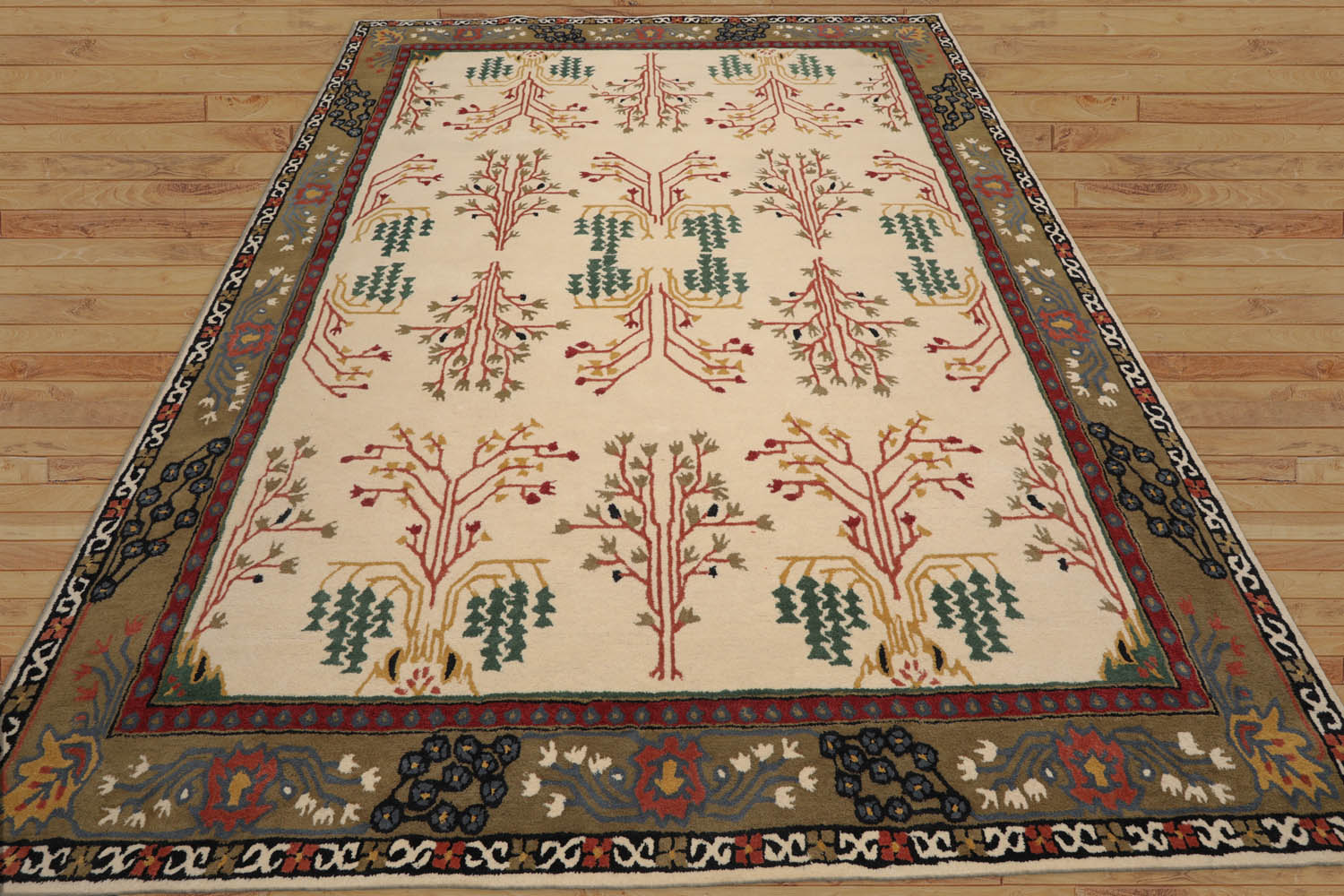 Sutcliffe 8x10 Hand Tufted Hand Made 100% Wool Transitional Oriental Area Rug Olive Green, Wine Color