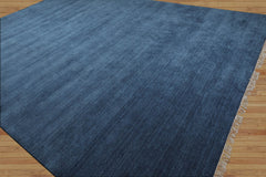 Bokhara 8x10 Hand Knotted Handmade wool Plain Solid Minimalist Modern Area Rug Blue
