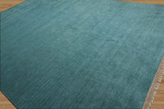Bowlan 8x10 Hand Knotted Handmade wool Plain Solid Minimalist Modern Area Rug Teal