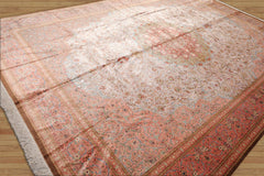 Albaugh 9x12 Hand Knotted 100% Silk Traditional Authentic Kum 500 KPSI Oriental Area Rug Gray, Blush Color