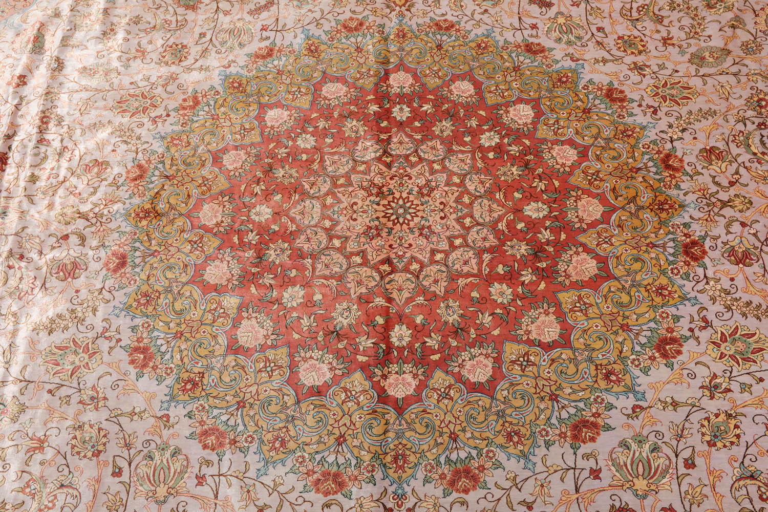 Albaugh 9x12 Hand Knotted 100% Silk Traditional Authentic Kum 500 KPSI Oriental Area Rug Gray, Blush Color