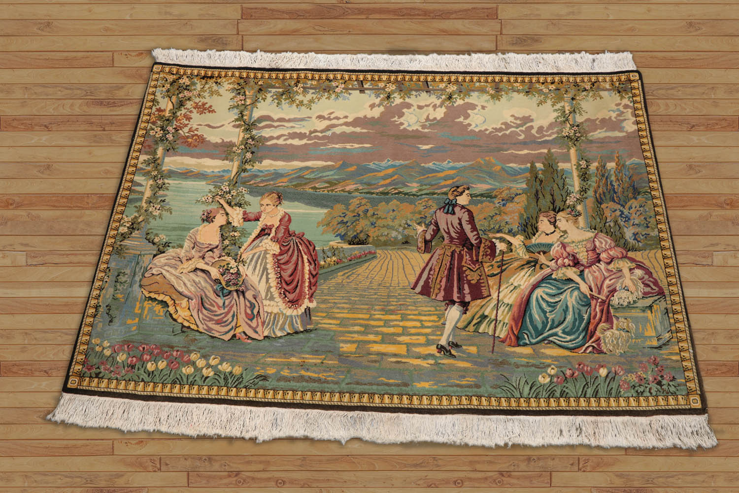 Tynemouth 3x5 Hand Knotted 100% Wool French Tapestry Pictorial 300 kpsi Oriental Area Rug Beige, Black Color