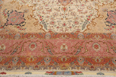 Wenham 10x14 Hand Knotted Persian Wool and Silk Traditional Tabriz Master Weaver 350 KPSI Oriental Area Rug Ivory,Blush Color