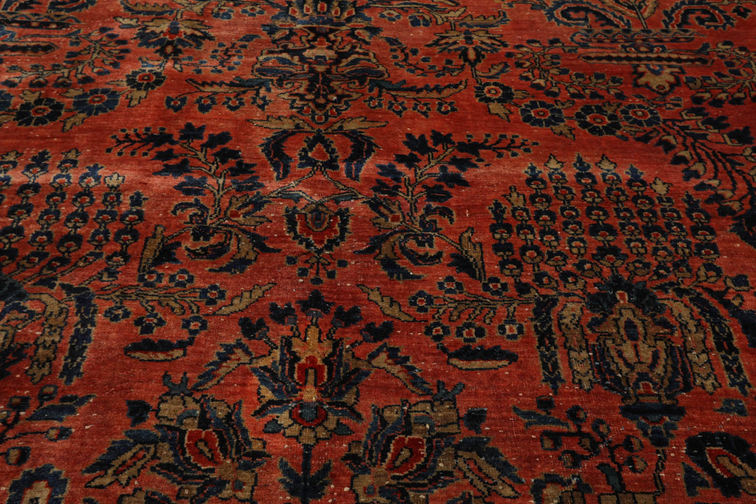 Latitude Palace Hand Knotted 100% Wool Traditional Antique Palace Sarouk Oriental Area Rug Faded Salmon, Navy Color