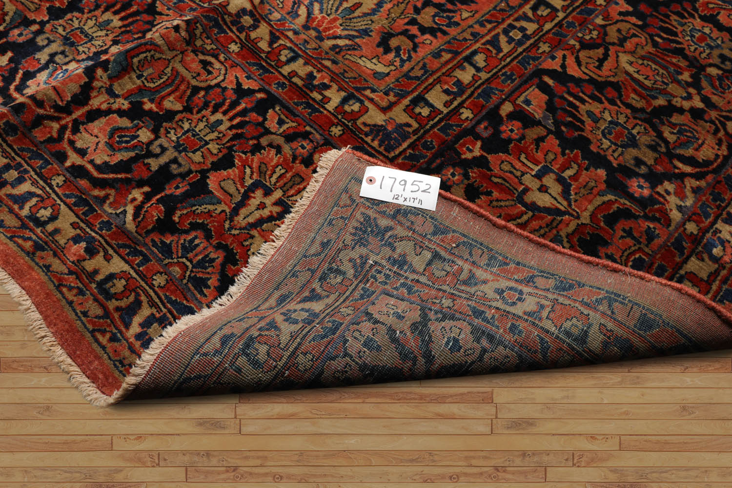 Latitude Palace Hand Knotted 100% Wool Traditional Antique Palace Sarouk Oriental Area Rug Faded Salmon, Navy Color