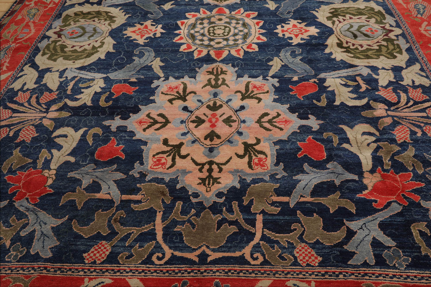 Gaila 10x14 Hand Knotted 100% Wool Turkish Oushak Arts & Crafts Oriental Area Rug Navy, Coral Color