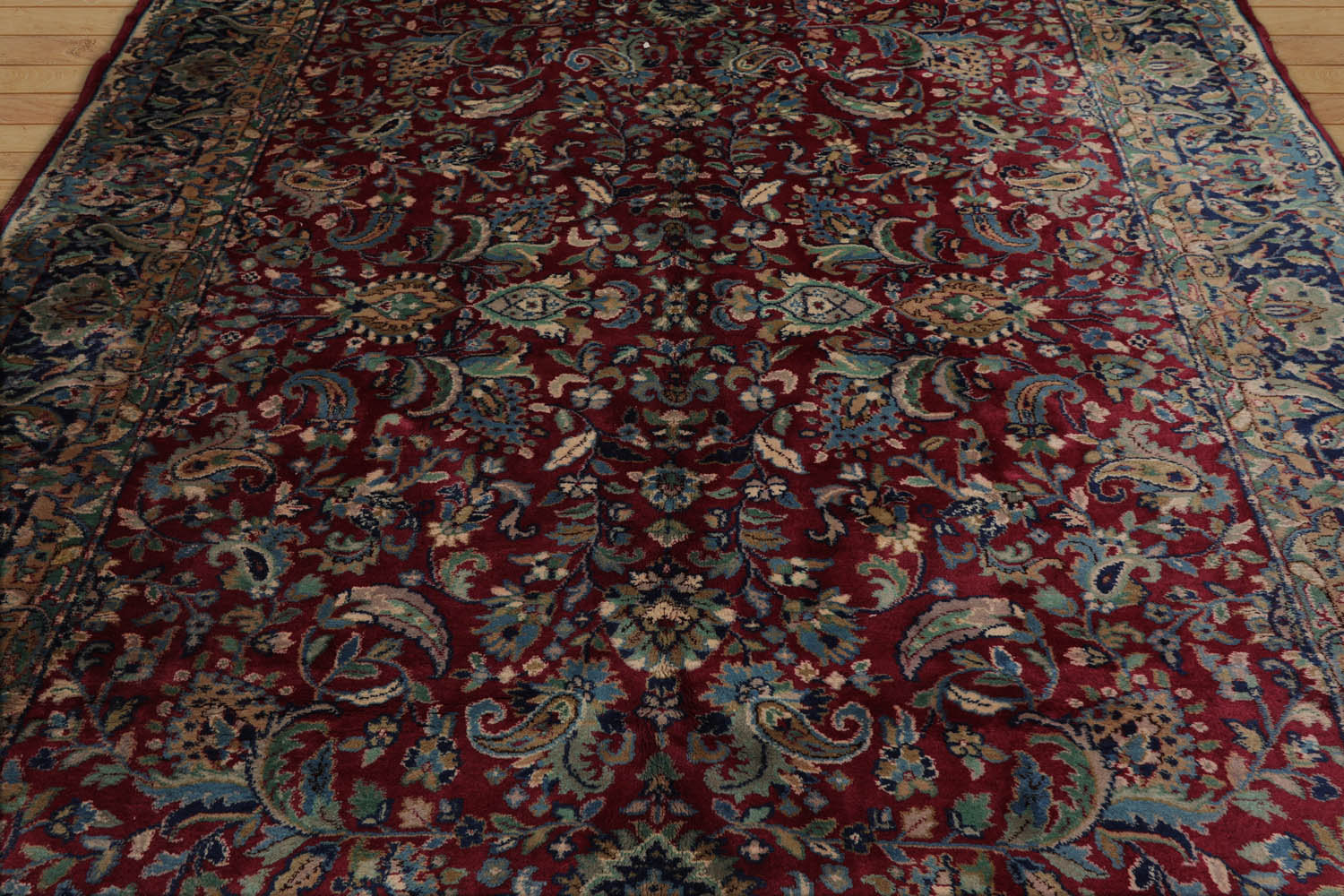 Jovonne 8x10 Hand Knotted 100% Wool Vintage Mashad Traditional Oriental Area Rug Maroon, Navy Color