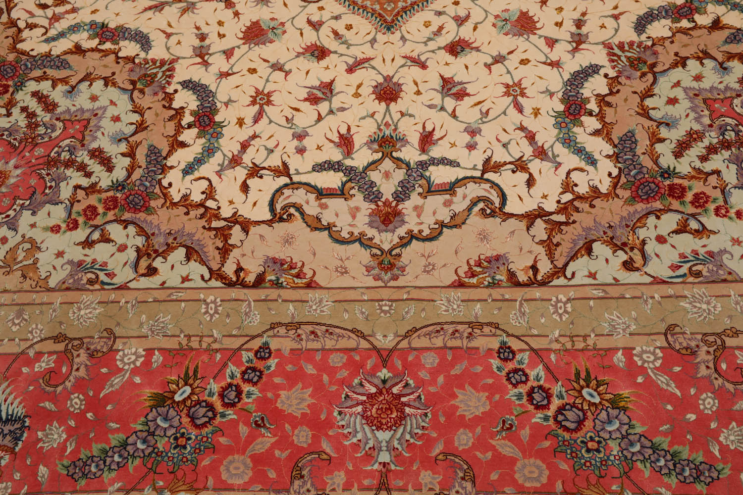 Annunciato Palace Hand Knotted Wool and Silk Traditional Palace Tabriz 350 KPSI Master Weaver Signed Oriental Area Rug Ivory, Rose Color