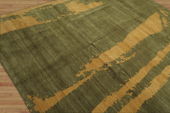Gahel 8x10 Hand Knotted Tibetan 100% Wool Michaelian & Kohlberg Modern & Contemporary Oriental Area Rug Green, Muted Gold Color