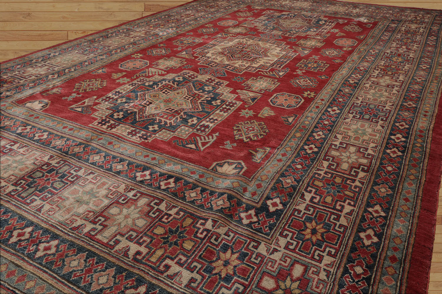 Hardouin 9x12 Hand Knotted 100% Wool Kazakh Traditional Oriental Area Rug Rusty Red, Blue Color