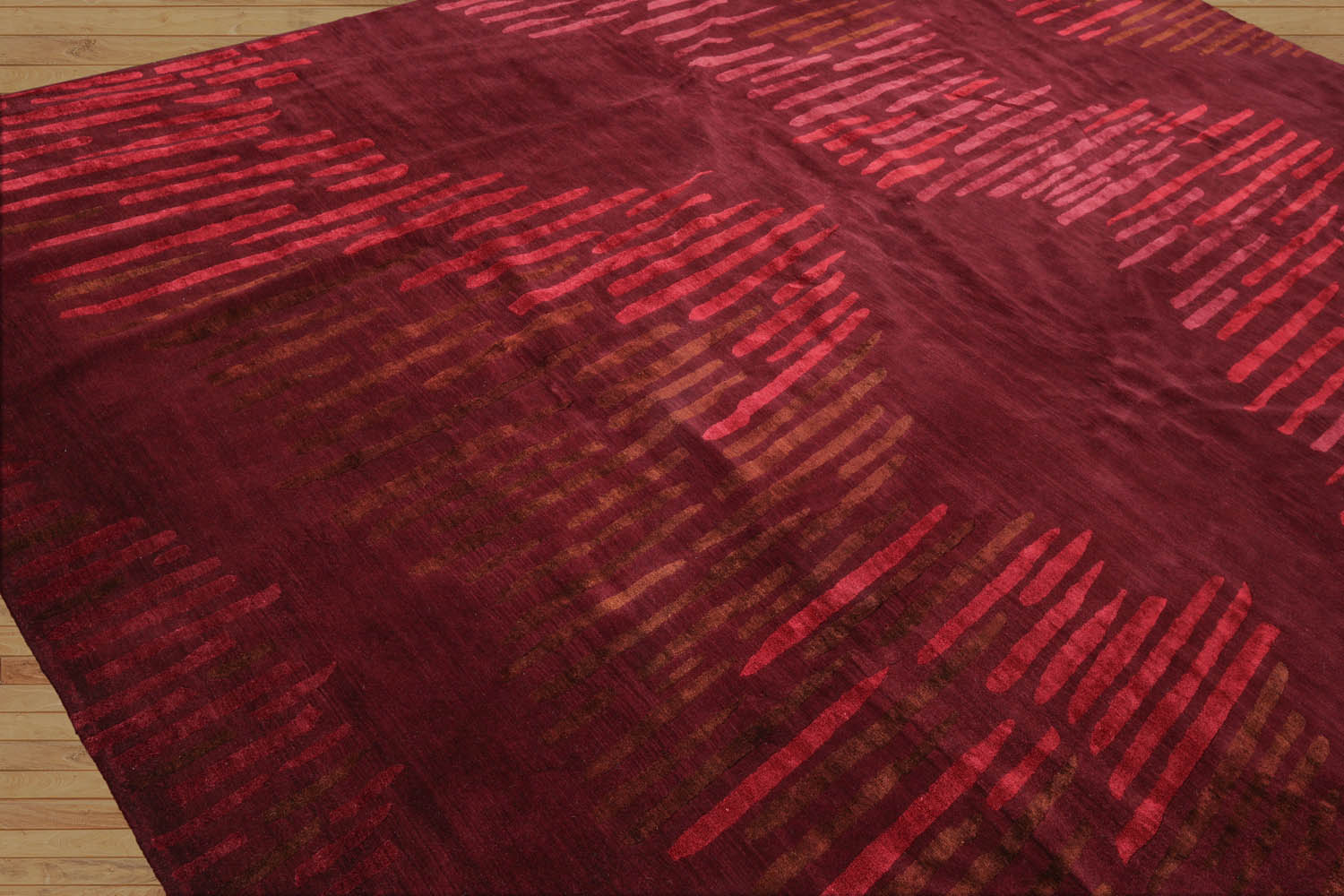 Lorenzen 9x12 Hand Knotted Tibetan Wool and Silk Mikhaelin Kohlberg Modern & Contemporary Oriental Area Rug Maroon, Burgundy Color