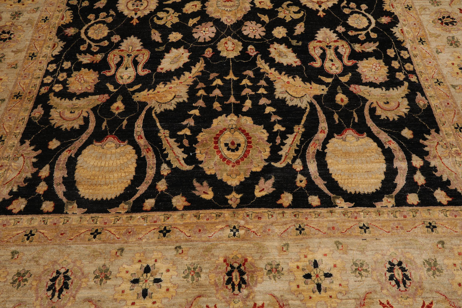 Saumur 10x14 Hand Knotted 100% Wool Chobi Peshawar Traditional Oriental Area Rug Black, Beige Color