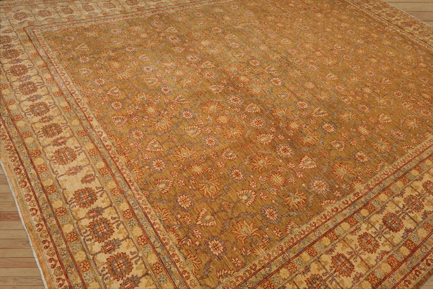 Nastja 10x14 Hand Knotted 100% Wool Chobi Peshawar Traditional Oriental Area Rug mossy gold, Beige Color