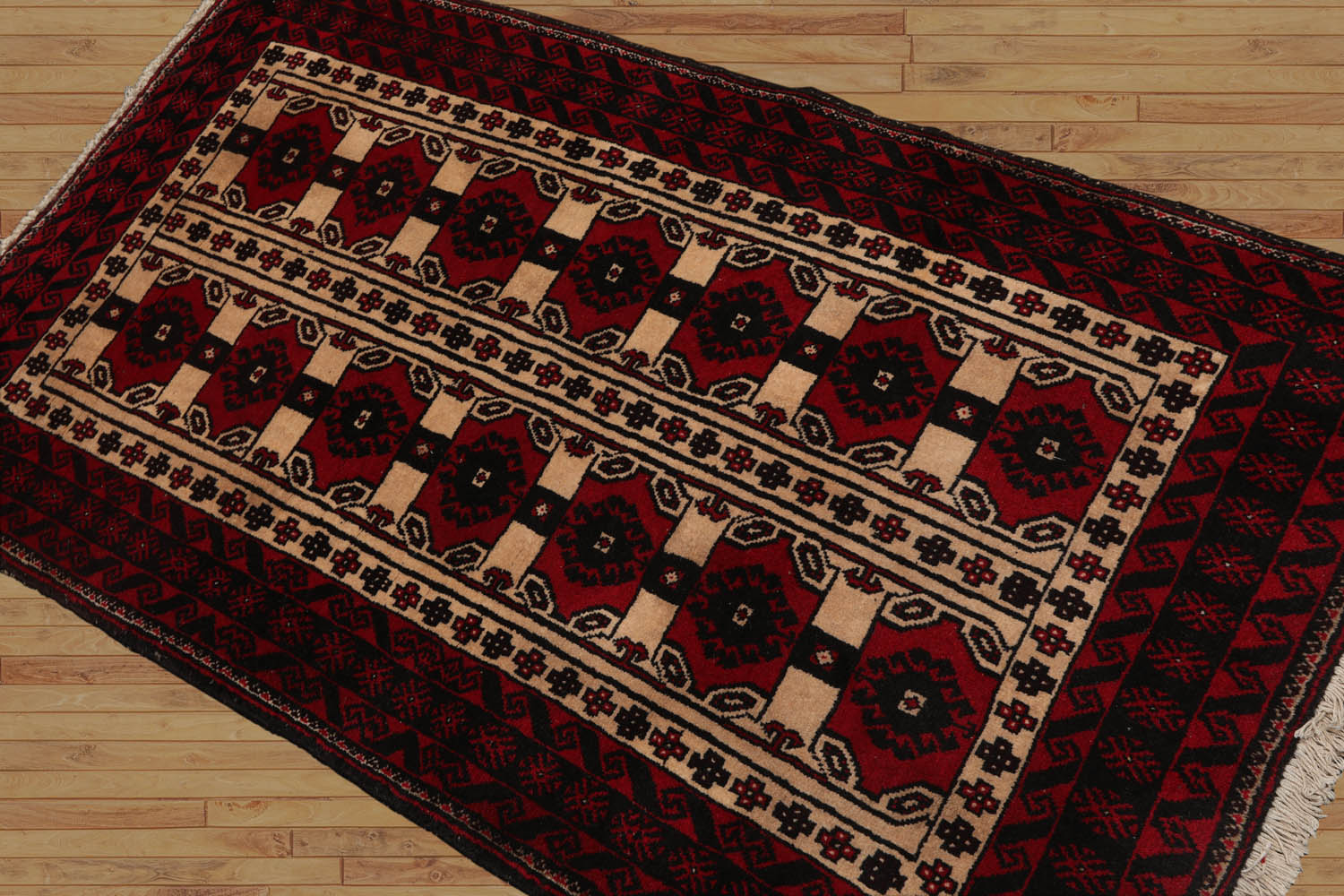 Raja 3x5 Hand Knotted 100% Wool Traditional Oriental Area Rug Red, Charcoal Color