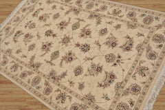 Leyanni 4x6 Hand Knotted Sino Persian Wool and Silk Sino Persian Traditional 300 KPSI Oriental Area Rug Ivory, Brown Color