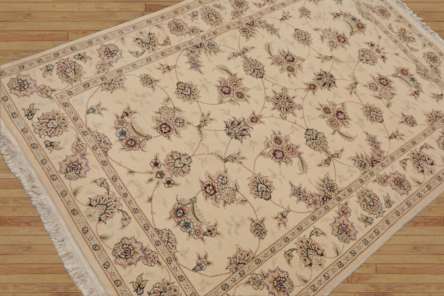 Leyanni 4x6 Hand Knotted Sino Persian Wool and Silk Sino Persian Traditional 300 KPSI Oriental Area Rug Ivory, Brown Color