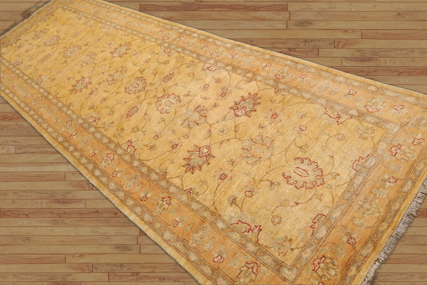 Sumaiyah Runner Hand Knotted Persian 100% Wool Chobi Peshawar Traditional Oriental Area Rug Beige, Gold Color