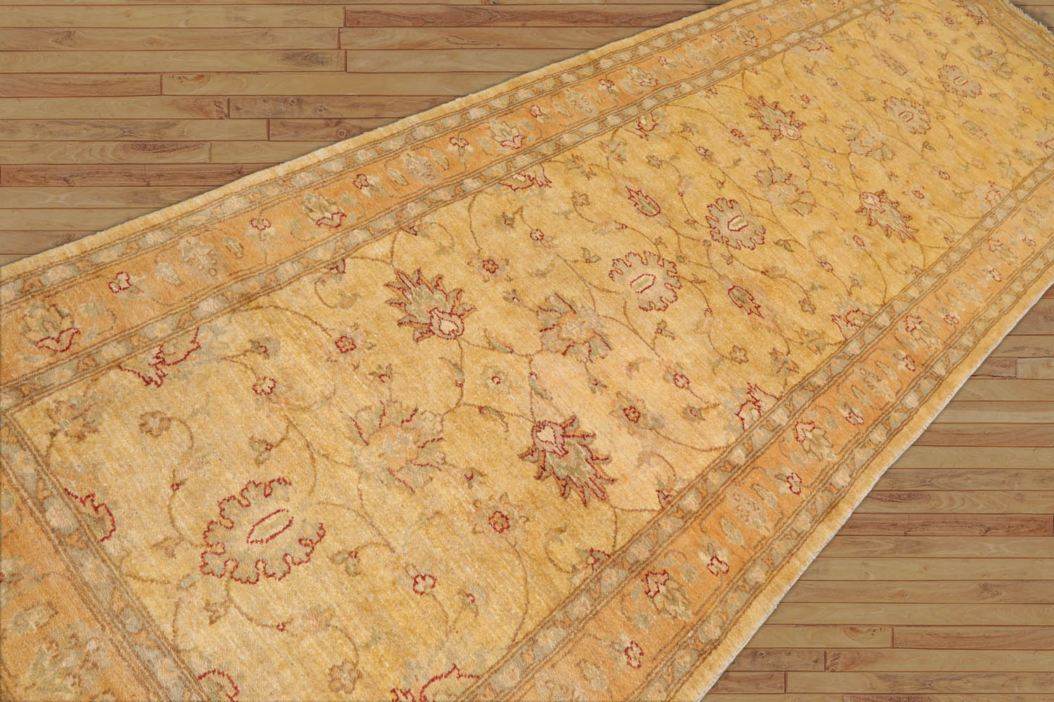 Sumaiyah Runner Hand Knotted Persian 100% Wool Chobi Peshawar Traditional Oriental Area Rug Beige, Gold Color