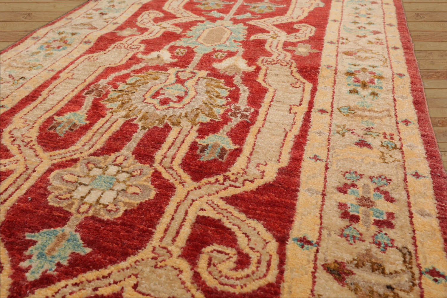 Colonie Runner Hand Knotted Persian 100% Wool Chobi Peshawar Traditional Oriental Area Rug Rust, Beige Color