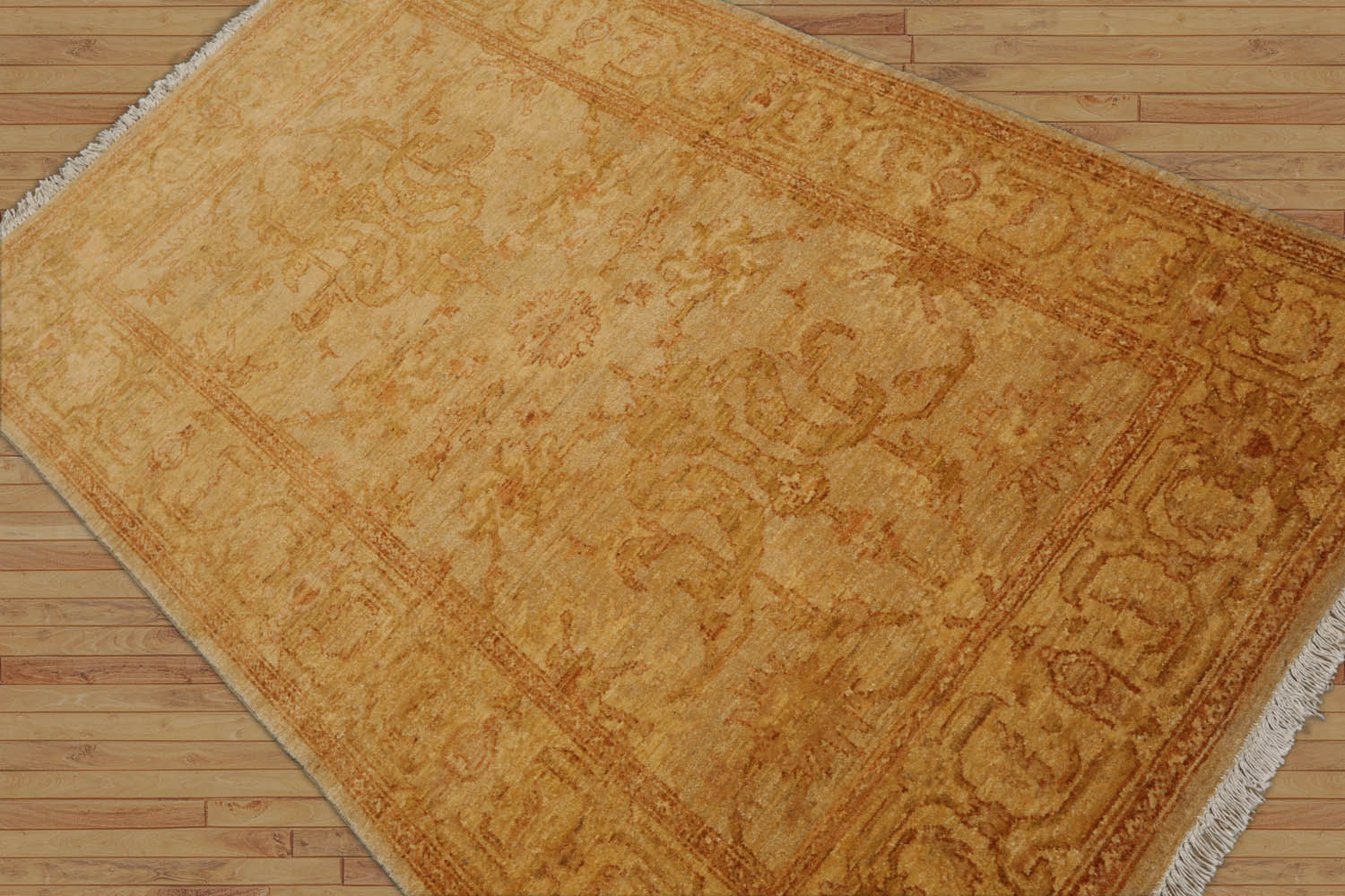 Faheema 4x6 Hand Knotted Persian 100% Wool Chobi Peshawar Traditional Oriental Area Rug Light Gold, Brown Color