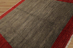 Koepke Square Hand Knotted Gabbeh 100% Wool Gabbeh Traditional Oriental Area Rug Mossy Gray, Rusty Red Color