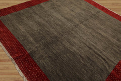 Koepke Square Hand Knotted Gabbeh 100% Wool Gabbeh Traditional Oriental Area Rug Mossy Gray, Rusty Red Color