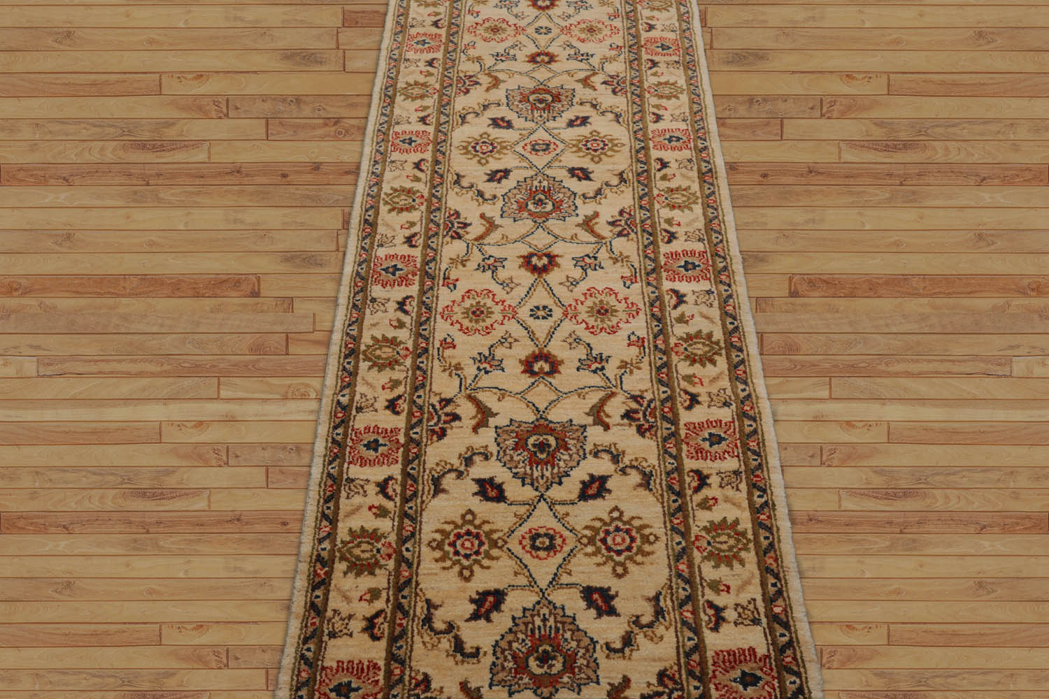 Sulayman Runner Hand Knotted Persian 100% Wool Chobi Peshawar Traditional Oriental Area Rug Beige, Green Color