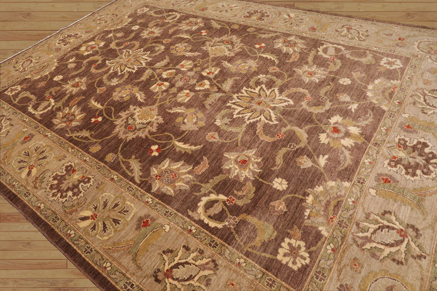 Hooked 9x12 Hand Knotted Persian 100% Wool Chobi Peshawar Traditional Oriental Area Rug Brown, Tan Color