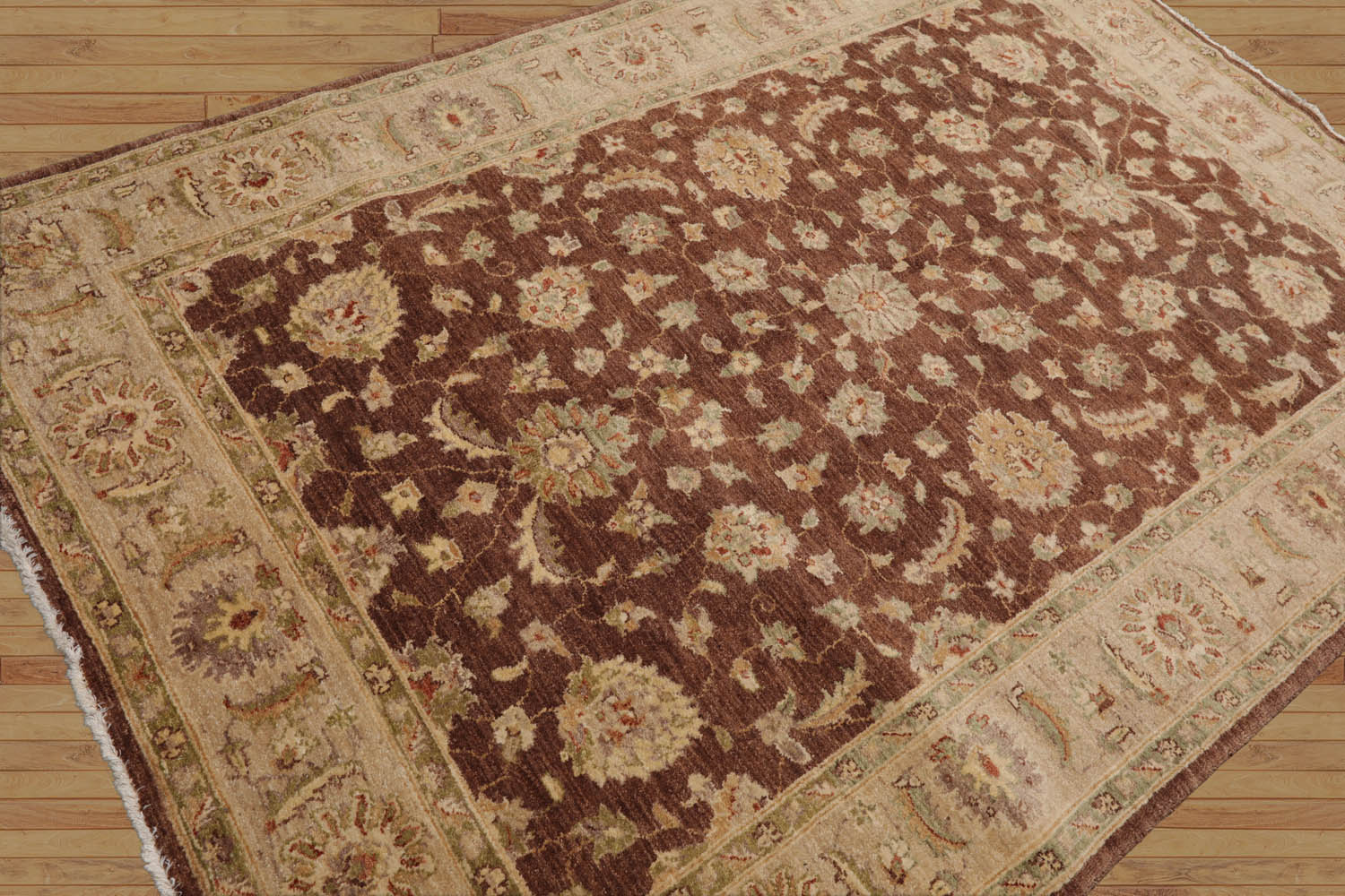 Gennett 5x7 Hand Knotted Persian 100% Wool Chobi Peshawar Traditional Oriental Area Rug Brown, Beige Color