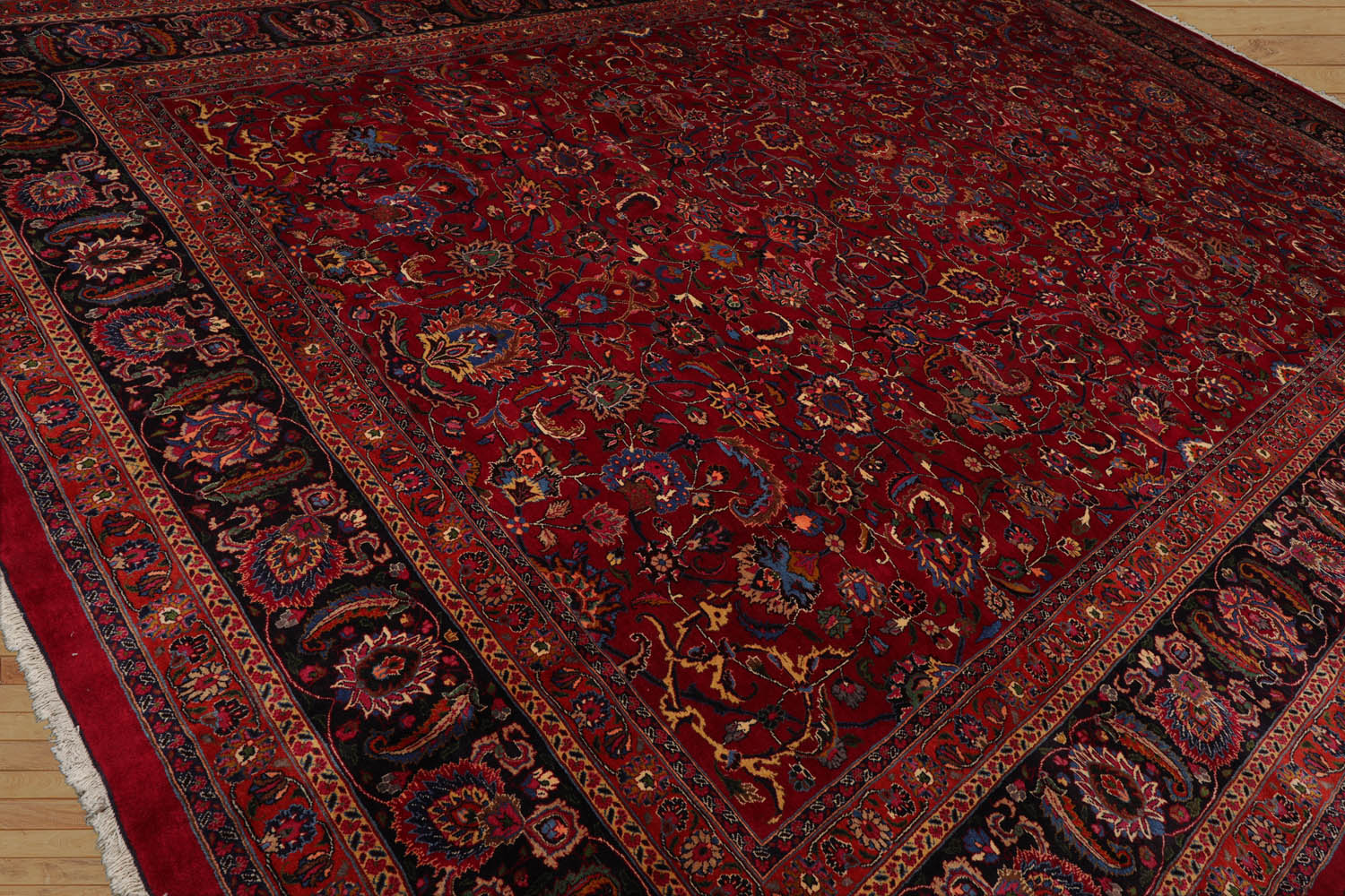 Randon Palace Hand Knotted Persian 100% Wool Mashad Traditional Oriental Area Rug Burgundy, Midnight Blue  Color