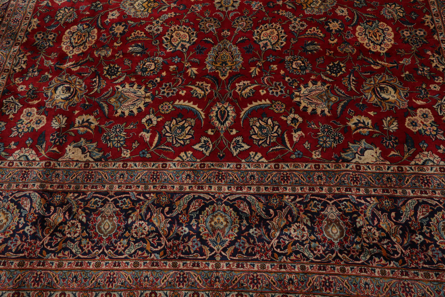 Ancheta Palace Hand Knotted Persian 100% Wool Kashan Traditional Oriental Area Rug Red, Midnight Blue  Color