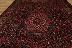 Fresquez Palace Hand Knotted Persian 100% Wool Traditional Oriental Area Rug Midnight Blue , Coral Color