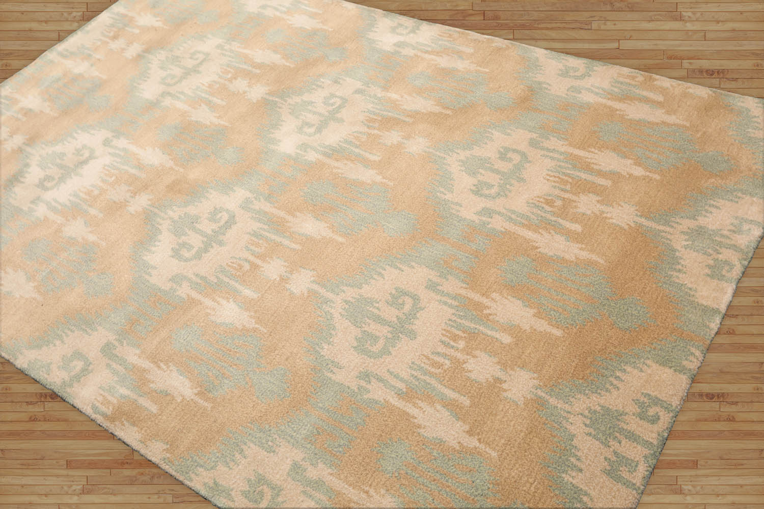 Adelu 5x7 Hand Tufted Handmade Ikat 100% Wool Modern & Contemporary Oriental Area Rug Tan, Aqua Color