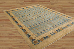 Patricie 8x10 Hand Knotted 100% Wool Peshawar Traditional Oriental Area Rug Blue, Light Gold Color
