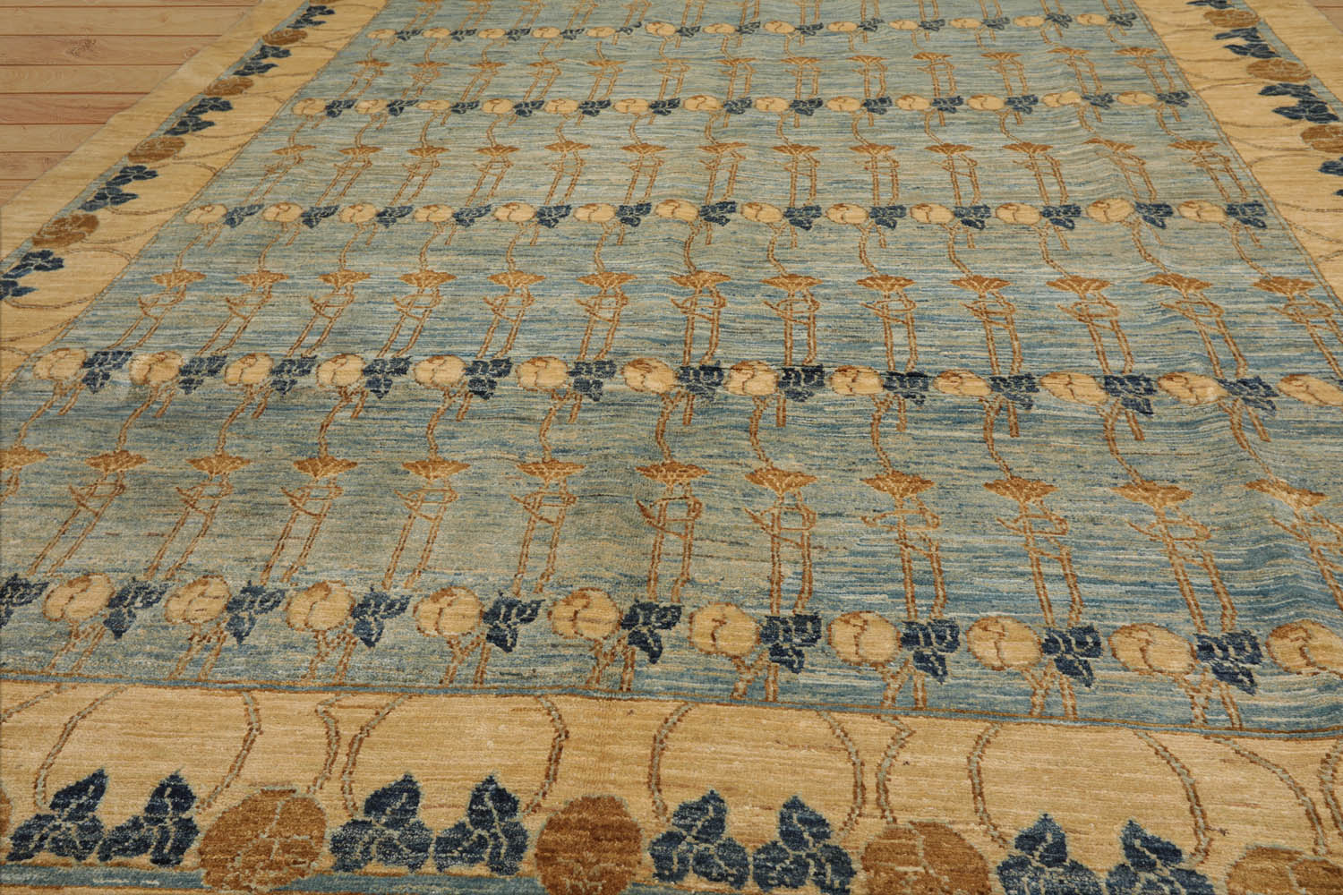 Patricie 8x10 Hand Knotted 100% Wool Peshawar Traditional Oriental Area Rug Blue, Light Gold Color