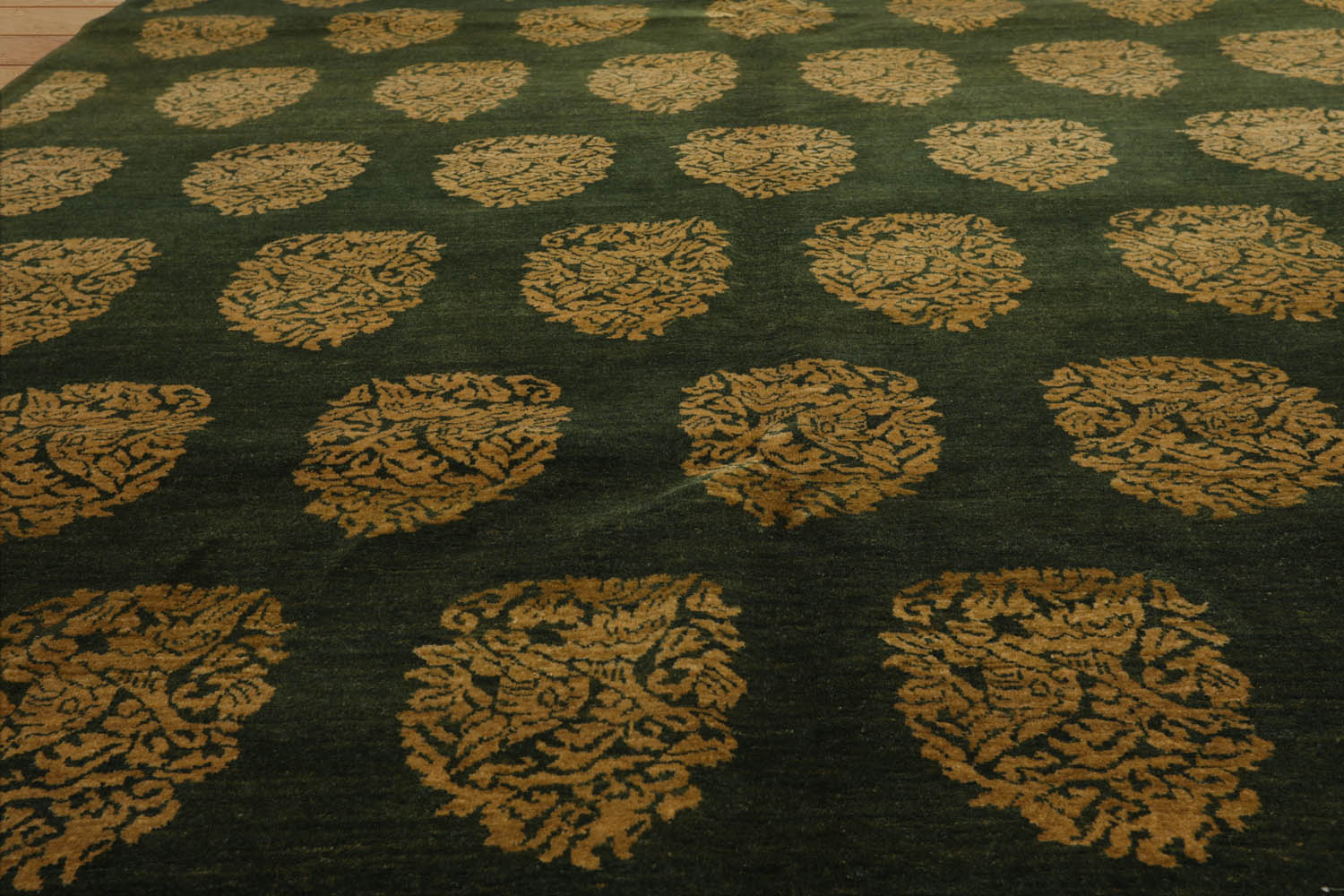 Halleck 6x9 Hand Knotted Tibetan 100% Wool Damask Traditional Oriental Area Rug Green, Gold Color
