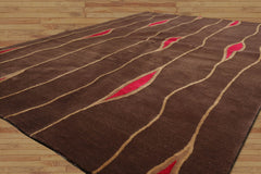 5x7 Hand Knotted Tibetan 100% Wool Tibetan Modern & Contemporary Oriental Area Rug Brown, Light Gold Color