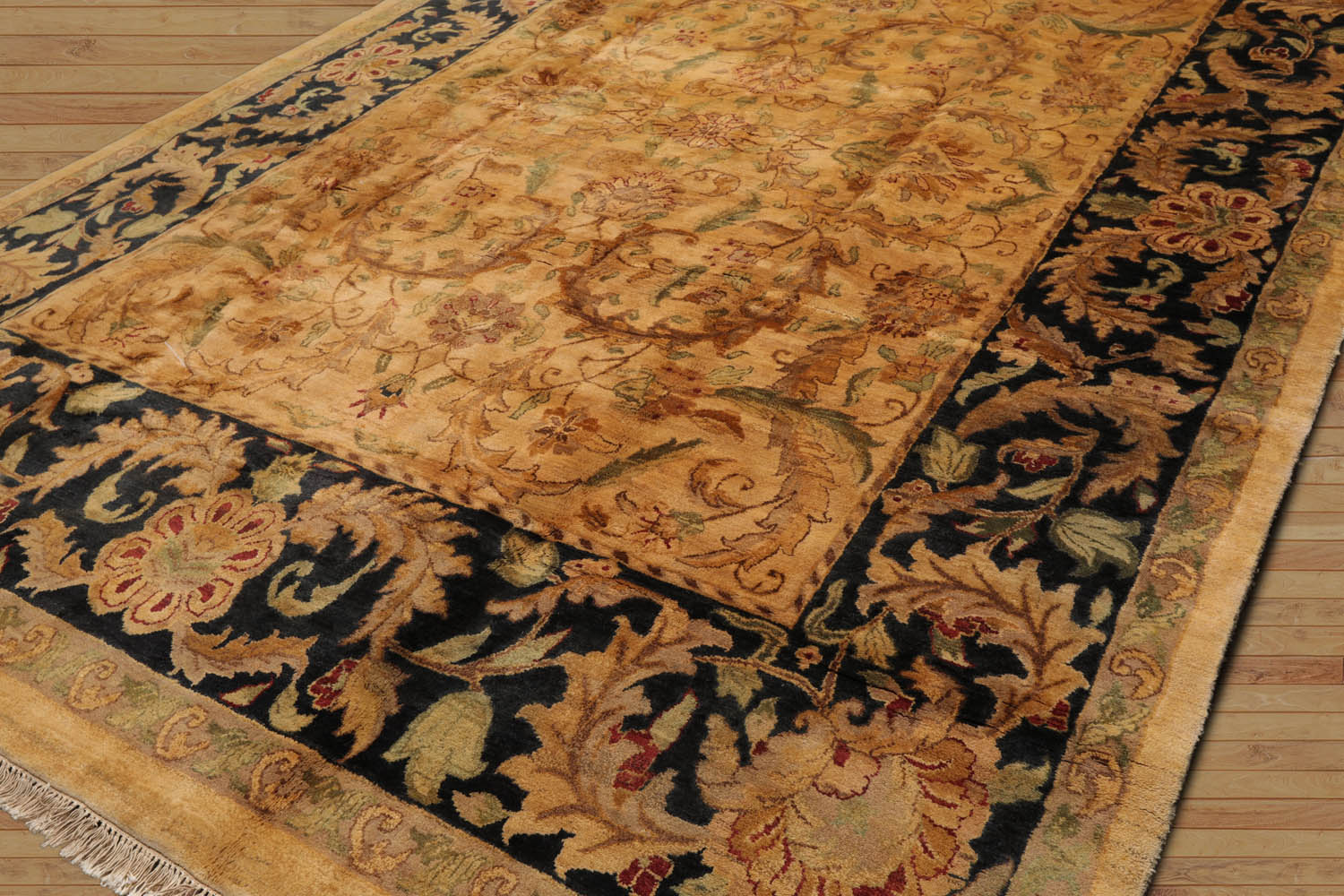 Anniqua 9x12 Hand Knotted 100% Wool Agra Traditional Oriental Area Rug Light Gold, Charcoal Color