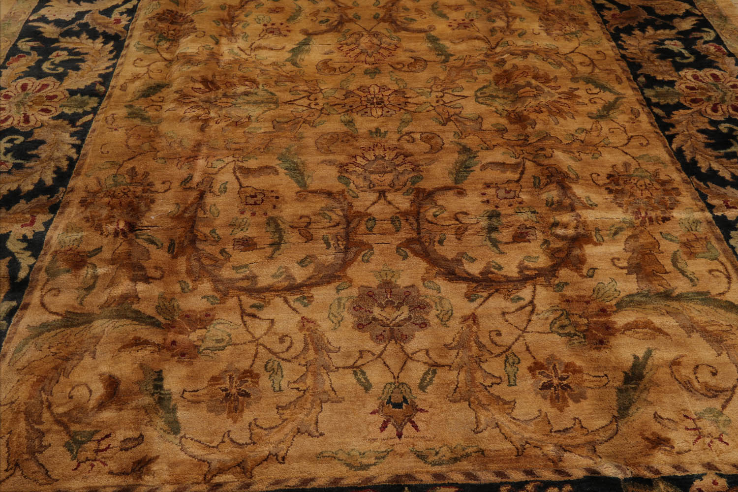 Anniqua 9x12 Hand Knotted 100% Wool Agra Traditional Oriental Area Rug Light Gold, Charcoal Color