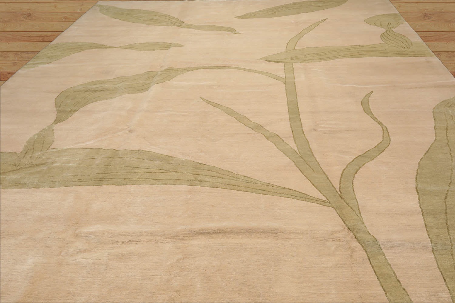 Swagger 10x14 Hand Knotted Tibetan Wool and Silk Michaelian & Kohlberg Transitional Oriental Area Rug Beige, Sage Color