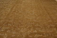 Feyza 9x12 Hand Knotted Tibetan Wool and Silk Damask Transitional Oriental Area Rug Tone On Tone, Gold Color