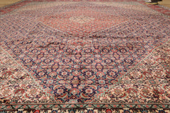 Pendley 10x14 Hand Knotted 100% Wool Bidjar Traditional 300 KPSI Oriental Area Rug Midnight Blue, Coral Color