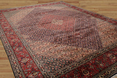 Pendley 10x14 Hand Knotted 100% Wool Bidjar Traditional 300 KPSI Oriental Area Rug Midnight Blue, Coral Color